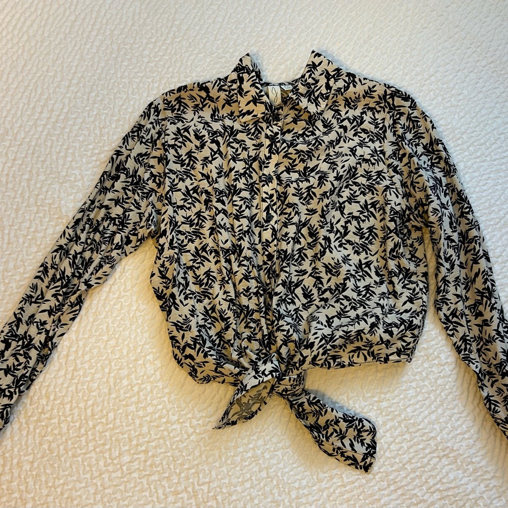 Joie Black and White Botanical Print Button Down Shirt
